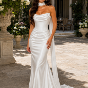 Custom Made Satin Mermaid Wedding Dress | Sleeveless Wedding Gown